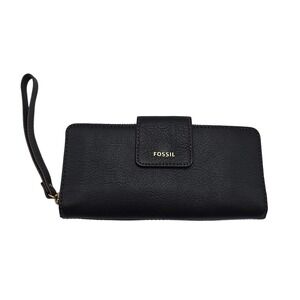 Fossil Madison Zip Clutch Black Leather Wristlet‎ SWL2228001 Purse $100 MSRP